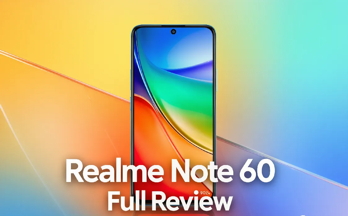 Front view of Realme Note 60 128GB 6.7 smartphone highlighting its large display and sleek design