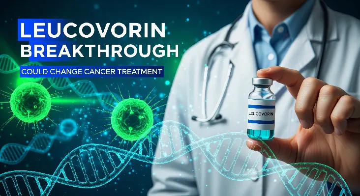 Leucovorin breakthrough thumbnail showing a scientist holding a vial, DNA strands and cancer cell graphics, with bold text overlay