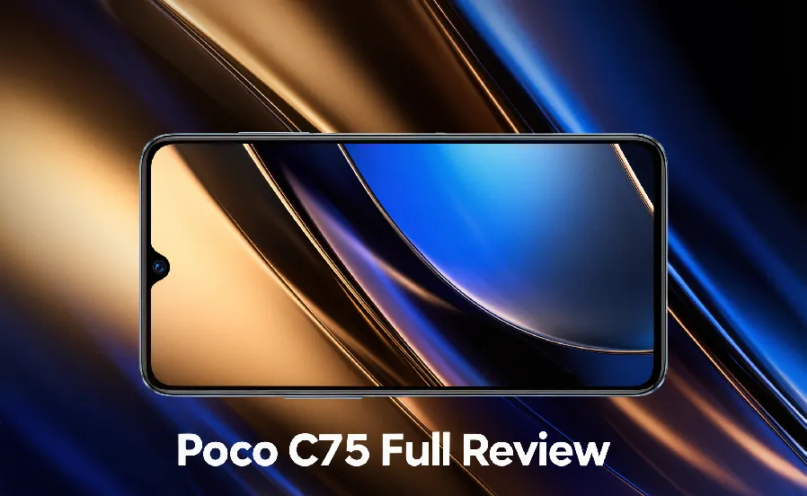Front view of Poco C75 smartphone highlighting its large 6.88-inch HD+ display and slim bezels
